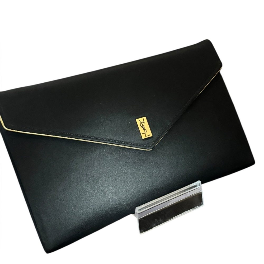 YSL Silk Small Black Envelope Clutch Saint Laurant